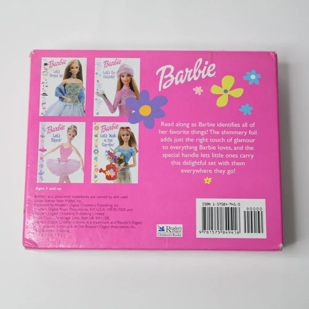 VTG Barbie Shimmery Foil Collection 4 Board Book Set & Carrying Case 2004 Mattel
